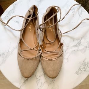 Nine West Nude Lace-Up Ballet Flats